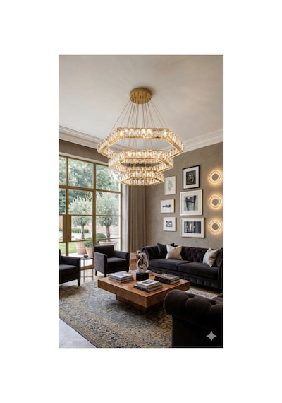 Kristal Taşlı Led Avize Modern Lüks Sarkıt 3 Renk Kumandalı Altıgen Salon Villa Avizesi Altın