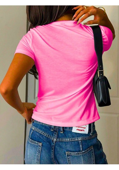 Cherry Happy Baskılı Pembe Tshirt Anne Kız Kombin - Oversize Bisiklet Yaka Tişört Lacivert-beyaz-278980