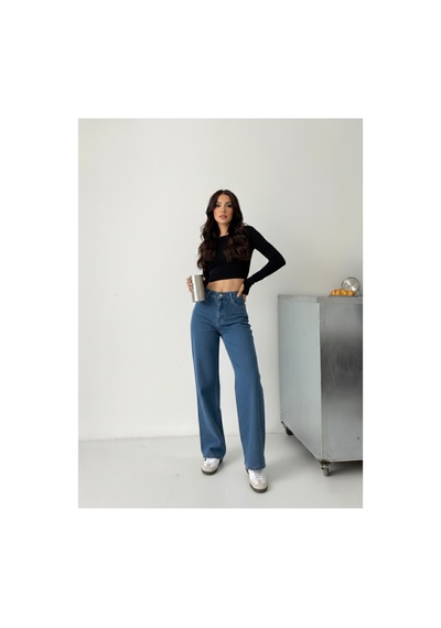 Kene Jeans Kadın Yüksek Bel Mavi Boyfriend Bol Paça Denim Kot Pantolon Mavi