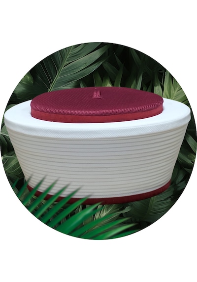 Fabrikam06 Bordo Sarık İmam Sarığı Cami Sarığı Namaz Sarığı S102 57 Cm Bordo - Beyaz
