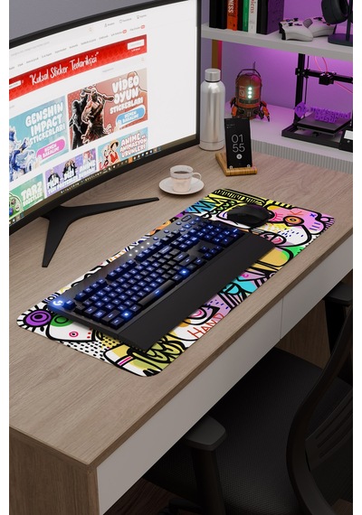 İllüstrasyon Kaymaz Dikişli Kauçuk Oyuncu Mousepad V3 - 70x30 Xl Gaming Mouse Pad Fare Altlığı