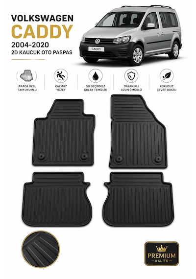 Volkswagen Caddy 2004-2020 Uyumlu 2d Kauçuk Oto Paspas Araca Özel Kaymaz Premium