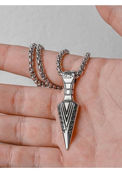 Paslanmaz Çelik Runik Harf Desenli Viking Ok Ucu Kolye Gümüş
