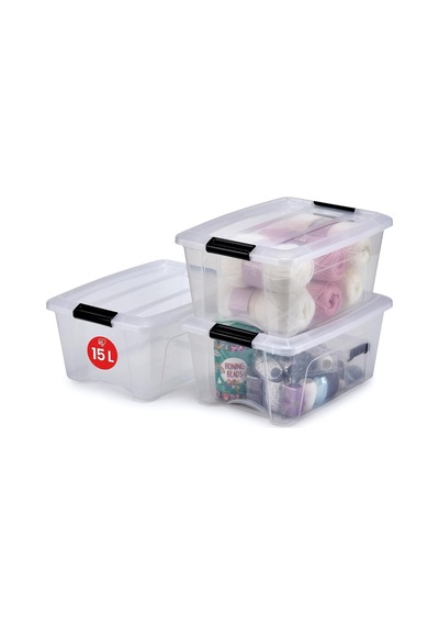 Iris Ohyama, 3'lü Set İstiflenebilir Saklama Kutusu, Klik Kilitli New Top Box Ntb-15 Plastik, Şeffaf, 3 X 15 L Diğer