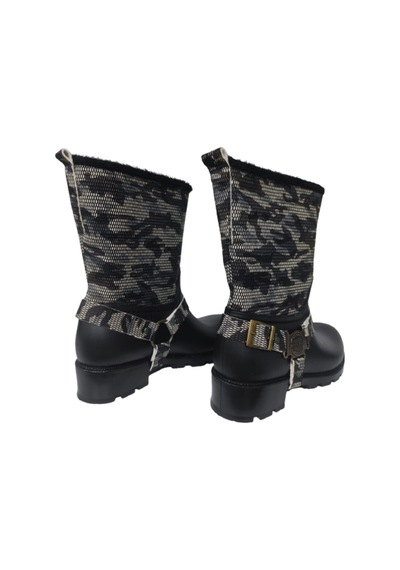 New Fashıon Casual Kadın Siyah Desenli Bot Siyah