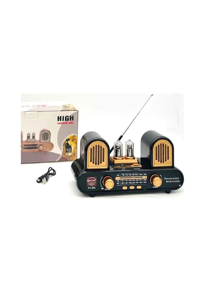 Yeni Nesil Radyo Usb Sd Fm Aux Bluetooth Müzik Kutusu Retro El Tutamaçlı Şarj Edilebilir M113 Koyu Kahve Rx-998 - Siyah