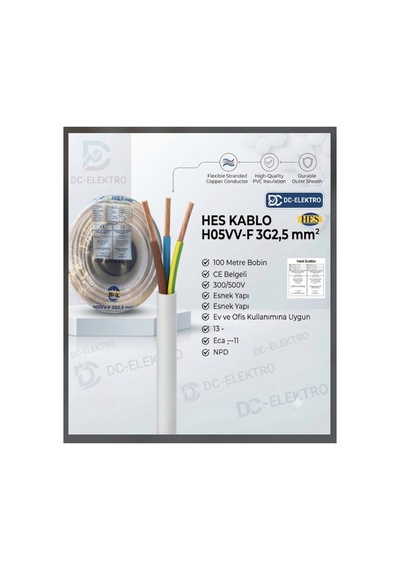 Hes Kablo 3x2.5 Ttr Yüzde 100 Tam Bakır Yüzde 100 Tseli 1 Metre  - 896098777
