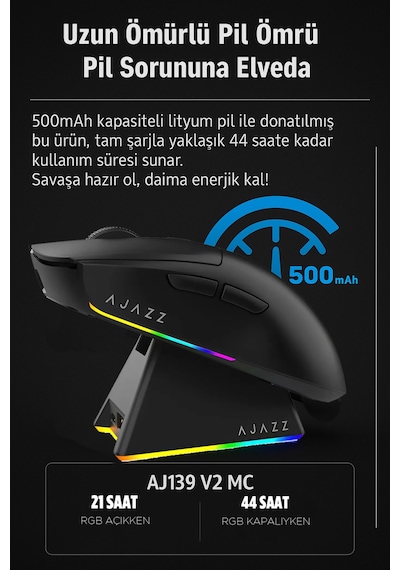 Aj139 V2 Mc 24.000 Dpı Paw3311 Ultra Hafif 3 Modlu Oyuncu Mouse - 500mah Batarya Diğer
