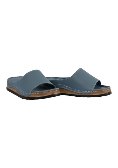 Napa Shoes Hakiki Deri Lazer Kesim Delikli Rahat Taban Kadın Terlik Napa-309 Mavi