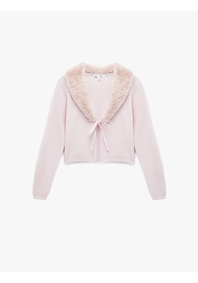 Koton Suni Kürklü Yaka Fiyonklu Bağlama Detaylı Slim Fit Crop Triko Hırka Pembe 6wal90074ht Gül Koton Suni Kürklü Yaka Fiyonklu Bağlama Detaylı Slim Fit Crop Triko Hırka Pembe 6wal90074ht Gül