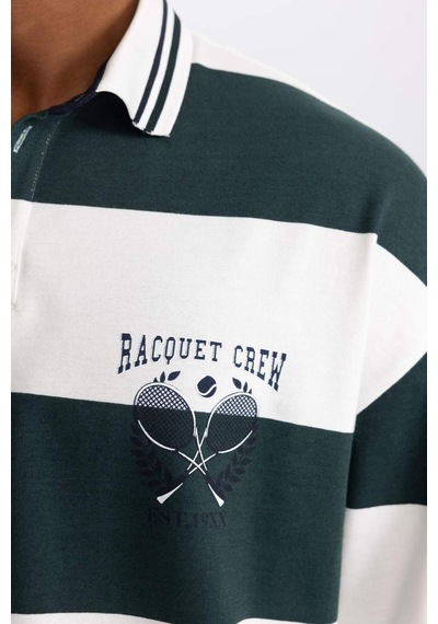 DeFactoFit Boxy Fit Çizgili Uzun Kollu Polo Tişört A9874AX23WNGN796