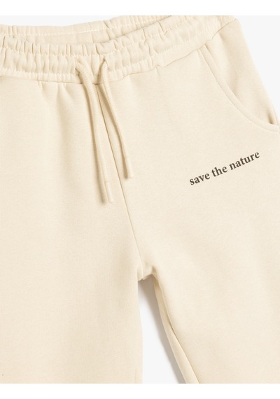 Koton Jogger Eşofman Altı Slogan Baskılı Cepli Beli Bağlamalı Bej 5wkb40175tk Ekru