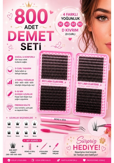 800 Parça Kendin Yap Kirpik Seti 9 16 Mm Küme Kirpikler Kirpik Fırçalı-yapışkansız