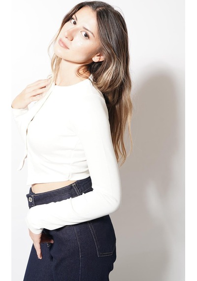 Ckm Moda Echo Düğmeli Modal Bluz Beyaz