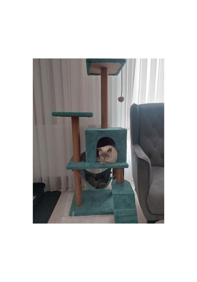 Pet B-07 Hamaklı Yuvalı Lüx Kedi Tırmalama Oyun Evi Turkuaz