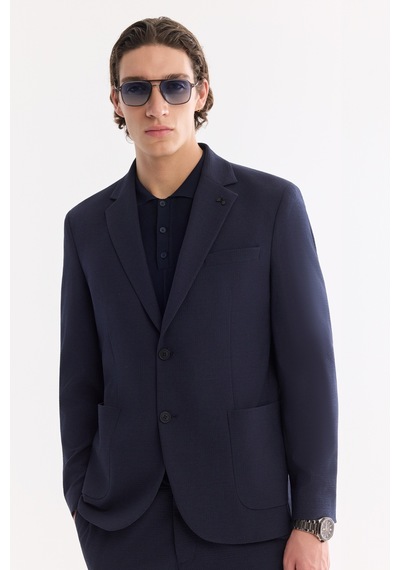 Avva Erkek Lacivet Mono Yaka Torba Cepli Çift Yırtmaç Astarsız Bi-stretch Comfort Fit Ceket A61y4012 Lacivert