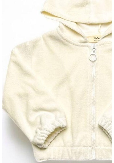 Kız Çocuk Kapüşonlu Peluş Hırka-14855 Ekru