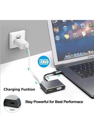 Kyrotech 4in1 Usb C Hdmı Vga Adaptörü, Usb C Hub, 4k Hdmı, 1080p Vga, Usb 3.0, Usb C Pd Şarj, Macbook Pro/air/ipad Pro 2018 / Dell Xps/samsung Uyumlu