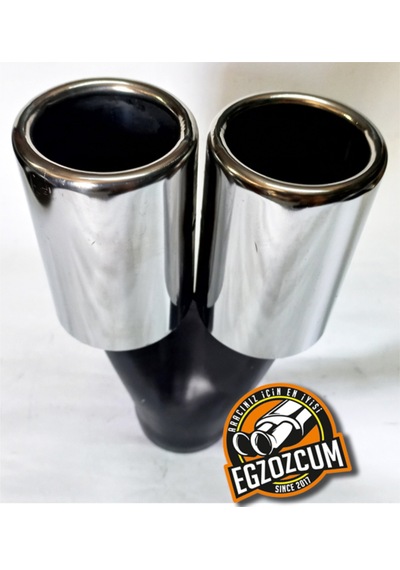 60 Mm. Krom Düz Eşit Dual Çift Çıkışlı Paslanmaz Egzoz Eksoz Ucu