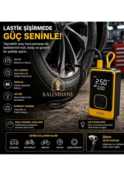 Kalemhane AUHMA Taşınabilir Dijital Hava Kompresörü ve Powerbank 4000mAh