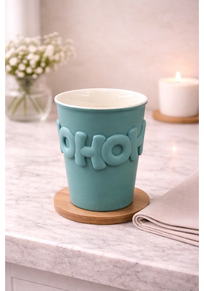 Acar Porselen Kupa Bardak Silikon Kapaklı Kahve Çay Ofis Bardağı 400ml Açık Mavi