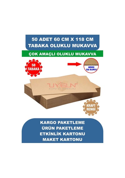 50 Adet 60cm X 118cm Baskısız Tabaka Oluklu Mukavva, Çocuk Etkinlik Kartonu, Maket Kartonu, Kargo Kartonu