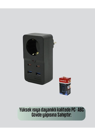 Isıya Dayanıklı Pc Gövdeli Akım Korumalı Priz 4 Usb 1