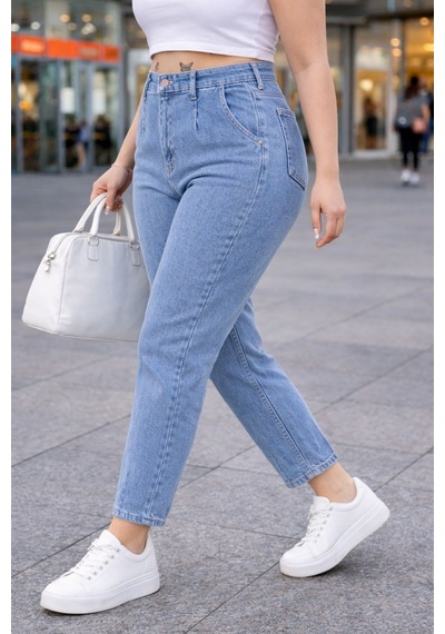 Cedy Denim Mom Fit Jean Büyük Beden Yüksek Bel Carrot Kesim Dar Paça Pileli Esnek Kot Pantolon C600 Kar Yıkama-600 Cedy Denim Mom Fit Jean Büyük Beden Yüksek Bel Carrot Kesim Dar Paça Pileli Esnek Kot Pantolon C600 Kar Yıkama-600