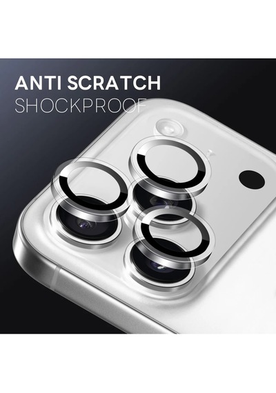 Apple Uyumlu iPhone 17 Pro Ve 17 Pro Max Metal Çerçeveli Temperli Kamera Lens Koruyucu Gümüş