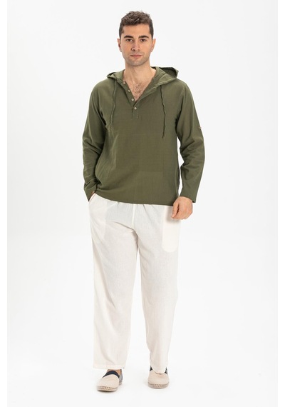Şile Bezi Çift Cepli Kapüşonlu Erkek Sweatshirt Haki Hk-haki Haki
