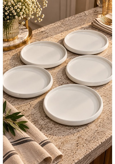 6'lı Perla Porselen Servis Tabağı 24 Cm -8025 Beyaz