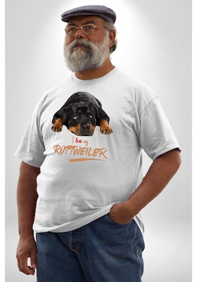Angemiel Rottweiler Sevgisi Beyaz Büyük Beden Kadın Erkek Ünisex Basic Ön Baskılı Tişört Beyaz