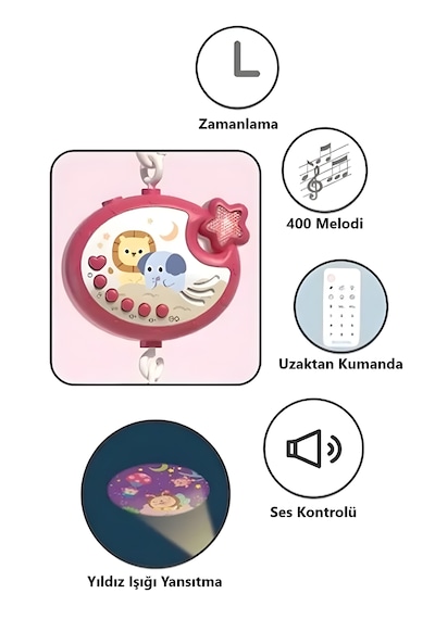 Bebek Dönencesi Müzikli ve Işıklı Çıngıraklı Projektör Pembe