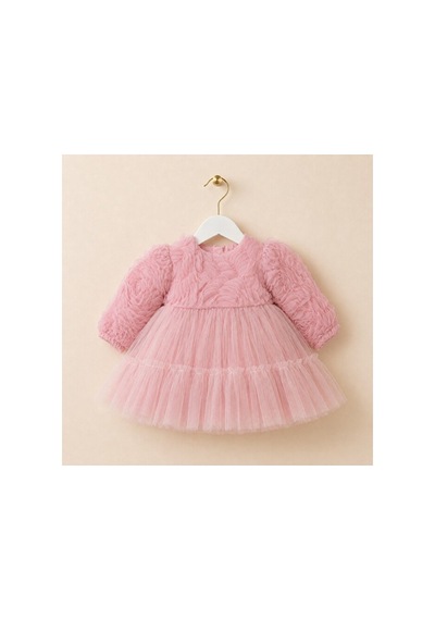 Ministok Pearl Rose Arkası Fiyonklu İnci Detaylı Kız Bebek Uzun Kollu Özel Pembe