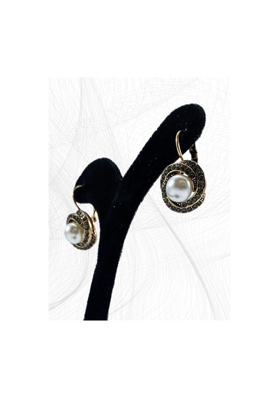 Black Diamond İ Taşlı Inci Sallantılı Küpe Gri