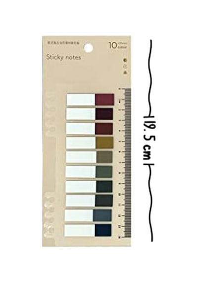 10 Renkli Cetvelli Şeffaf İndeks/ındex Sticker/post-it/sticky Note Yarım Retro Renkler