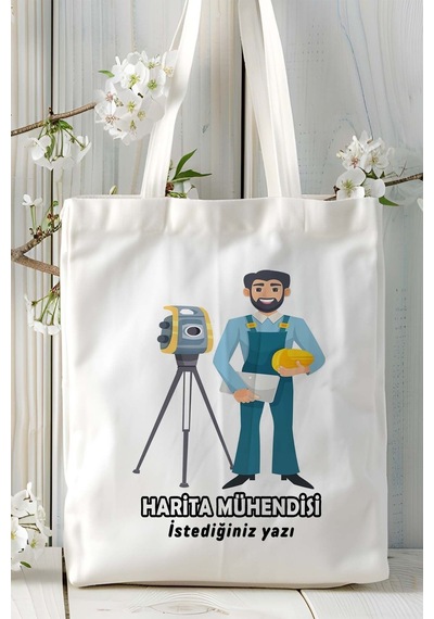 Art Hediye Harita Mühendisi Baskılı Bez Omuz Çantası Kişiye Özel Model 13 Çok Renkli