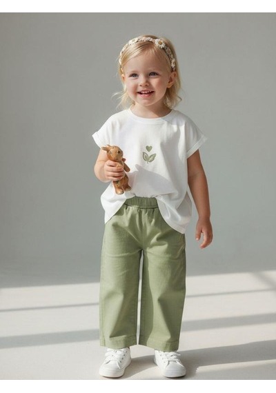 Zekids Kız Bebek Yumuşak Dokulu Beli Lastikli Pantolon-16946 Yeşil