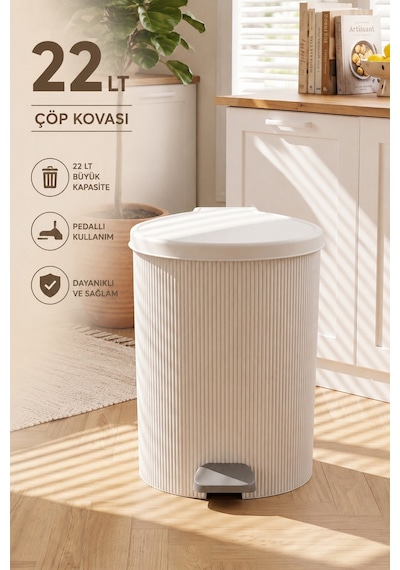 Porsima 0707-1 Still Beyaz 22 Litre Pedallı İç Kovalı Yuvarlak Mutfak & Banyo Çöp Kovası Yok
