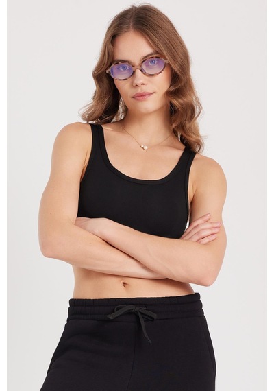 Tudors Kadın Slim Fit Dar Kesim İnce Askılı Kare Yaka Siyah Crop-37922 SIYAH