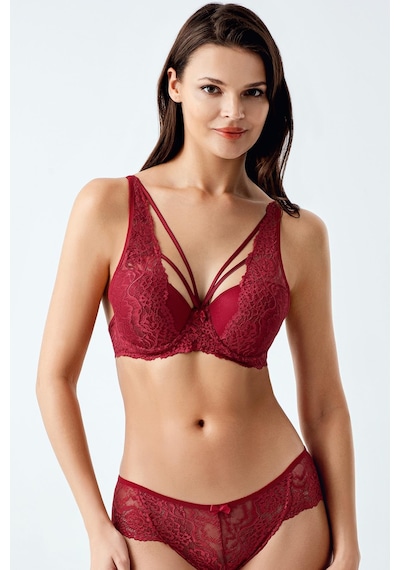 Luw 4082 Bordo Dolgulu Sütyen Külot 2Li Takım Bordo