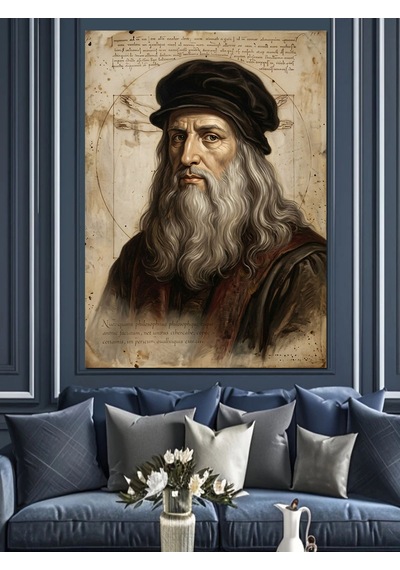 Leonardo Da Vinci Sanatsal Portre Çizimi Dekoratif Kanvas - Mdf Ahşap Tablo