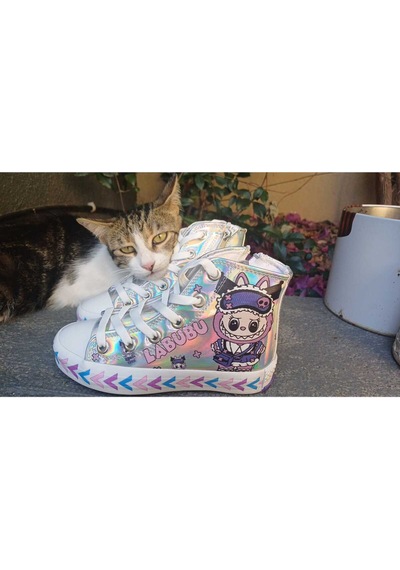 Scarpe Magiche Labubu Bilekli Sneaker 31-35 Numara Arası Işıksızdır Gümüş