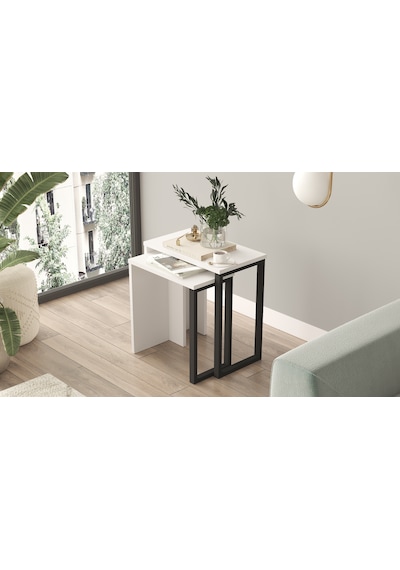 Robin Home Lidya 2'li Zigon Sehpa Yan Sehpa Metal Ayaklı Beyaz