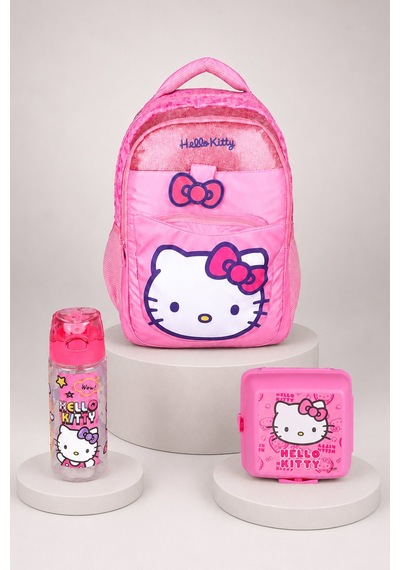 X Dekomus Lisanslı Hello Kitty Glitter Bow Collection Büyük Boy Okul Çantası,beslenme Kabı Ve Matara Seti Altın