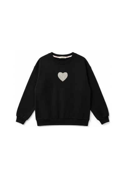 Kız Çocuk Pamuklu Yumuşak Dokulu Kalp İşlemeli Sweatshirt-16803 Siyah