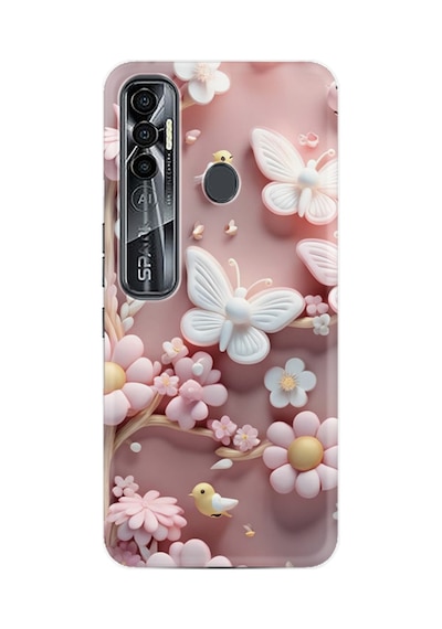 Tecno Spark 7 Pro Kılıf Boutique Baskılı Resimli Pembe Kelebekler Pcode -088