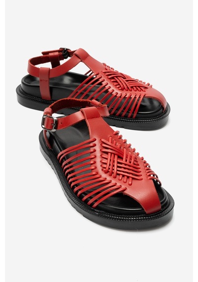 Luvi Shoes Thames Kırmızı Hakiki Deri Kadın Sandalet