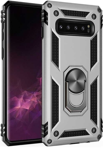 Samsung Galaxy Uyumlu S10 Plus Kılıf Sofya Yüzüklü Standlı Zırhlı Silikon Kılıf