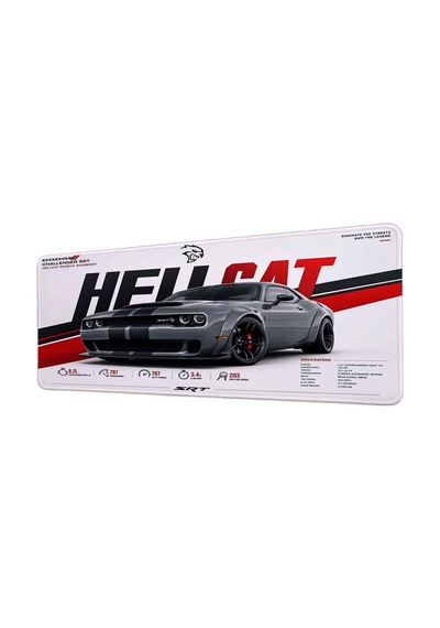 Dodge Hellcat 40x90 Cm Oyuncu Mousepad Kaymaz Taban Büyük Boy Mousepad Beyaz